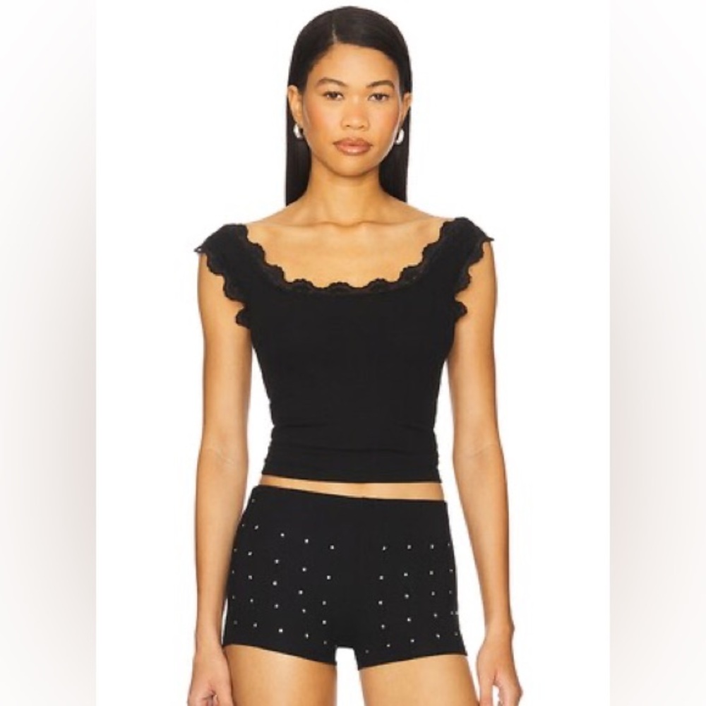 LNA Clothing Cassidy Lace Ribbed Tank - black